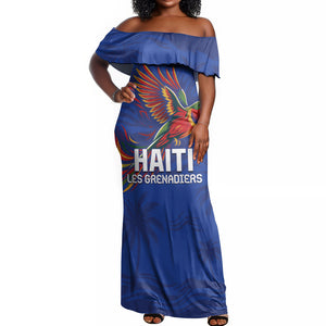 Haiti Heritage Football 2026 Custom Off Shoulder Maxi Dress Hispaniolan Trogon Bird