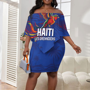 Haiti Heritage Football 2026 Custom Off Shoulder Short Dress Hispaniolan Trogon Bird