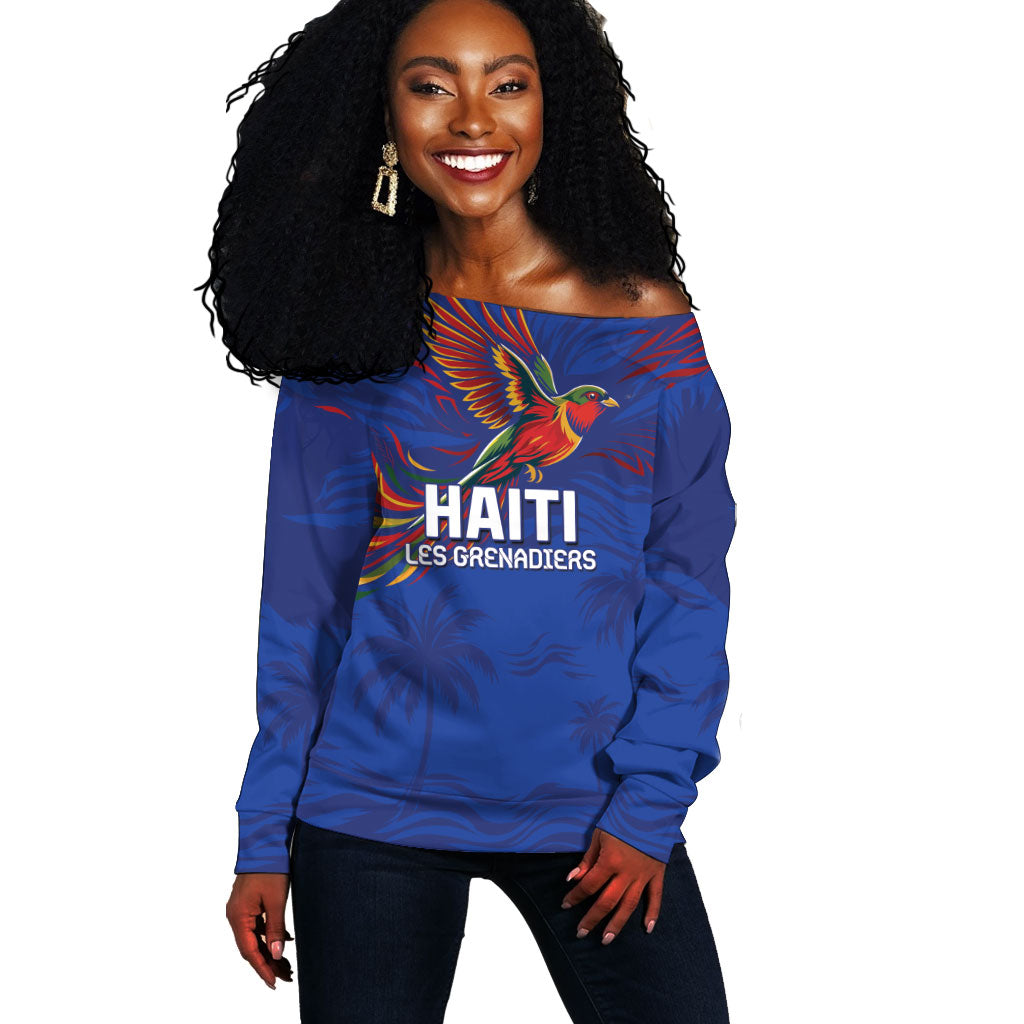 Haiti Heritage Football 2026 Custom Off Shoulder Sweater Hispaniolan Trogon Bird