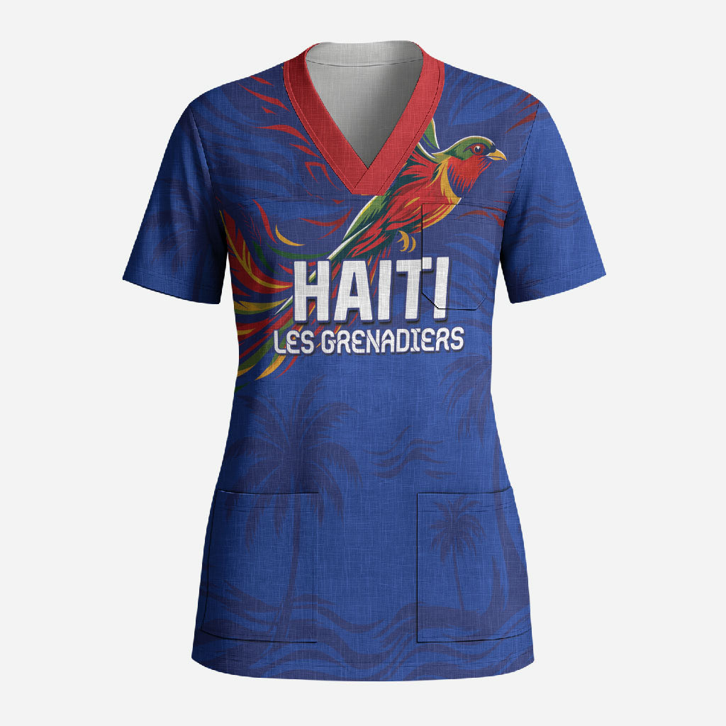 Haiti Heritage Football 2026 Custom Scrub Top Hispaniolan Trogon Bird