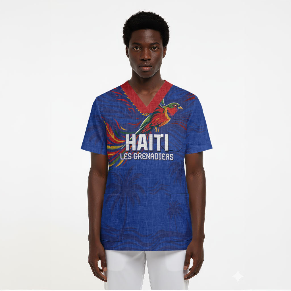Haiti Heritage Football 2026 Custom Scrub Top Hispaniolan Trogon Bird