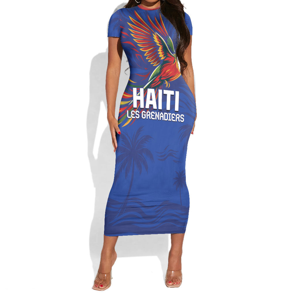 Haiti Heritage Football 2026 Custom Short Sleeve Bodycon Dress Hispaniolan Trogon Bird