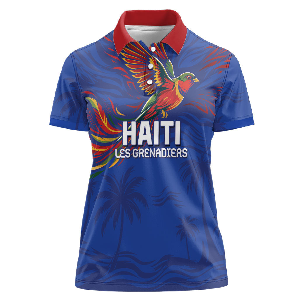 Haiti Heritage Football 2026 Custom Women Polo Shirt Hispaniolan Trogon Bird