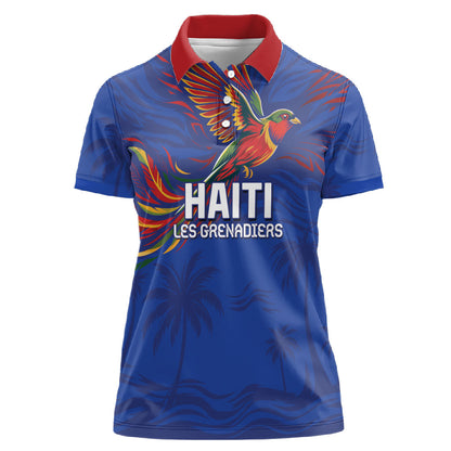 Haiti Heritage Football 2026 Custom Women Polo Shirt Hispaniolan Trogon Bird
