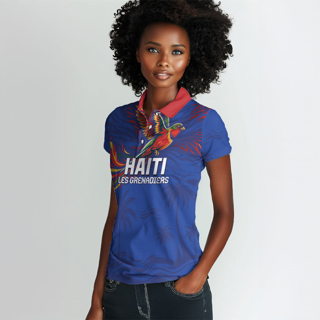 Haiti Heritage Football 2026 Custom Women Polo Shirt Hispaniolan Trogon Bird