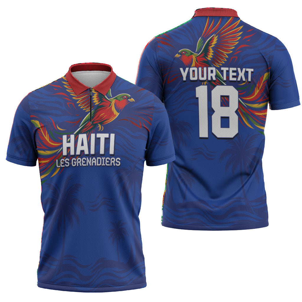 Haiti Heritage Football 2026 Custom Zipper Polo Shirt Hispaniolan Trogon Bird
