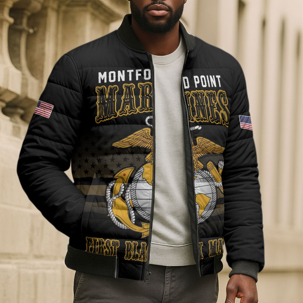 Honoring First Black Marines Bomber Puffer Jacket The Montford Point Heroes