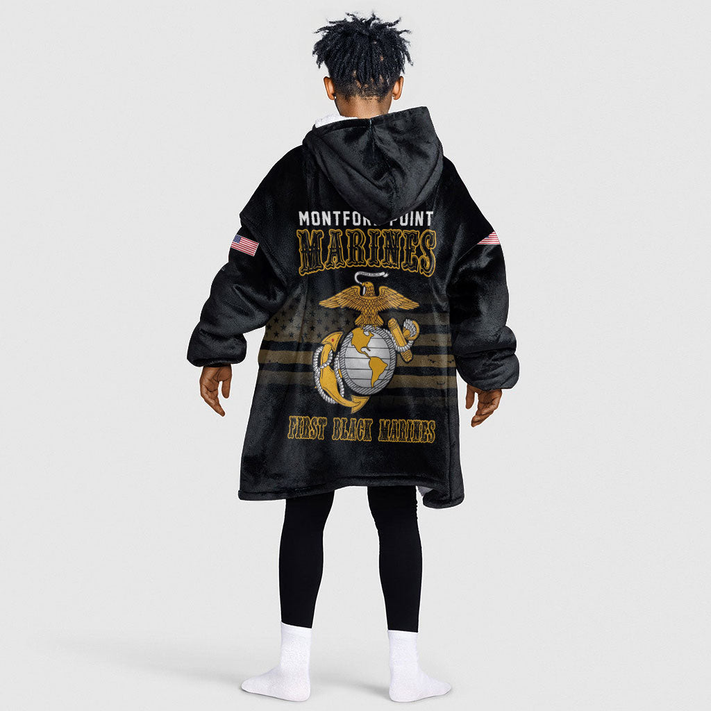 Honoring First Black Marines Kid Wearable Blanket Hoodie The Montford Point Heroes - African Pride