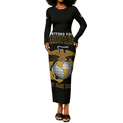 Honoring First Black Marines Long Sleeve Bodycon Dress The Montford Point Heroes - African Pride