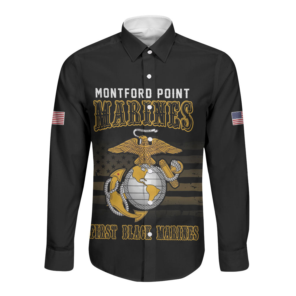 Honoring First Black Marines Long Sleeve Button Shirt The Montford Point Heroes - African Pride