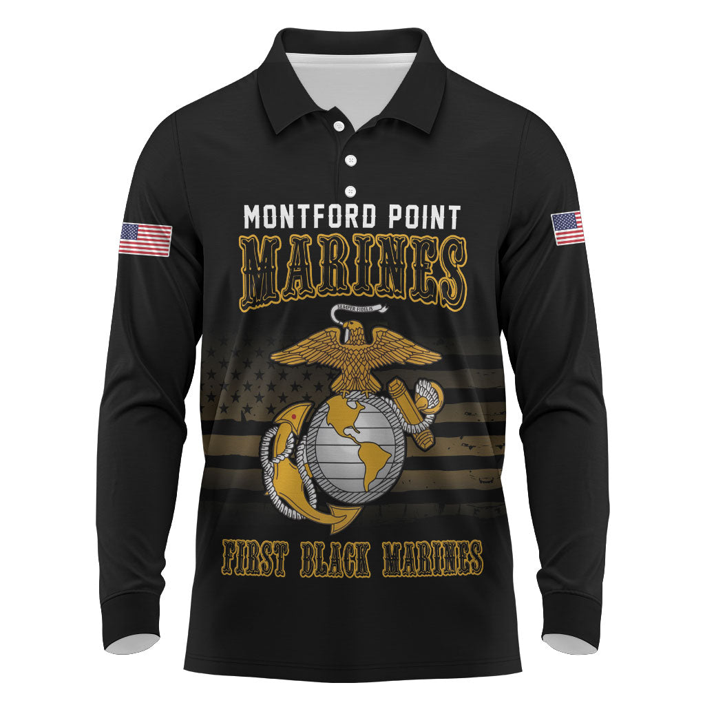 Honoring First Black Marines Long Sleeve Polo Shirt The Montford Point Heroes - African Pride