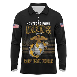 Honoring First Black Marines Long Sleeve Polo Shirt The Montford Point Heroes - African Pride