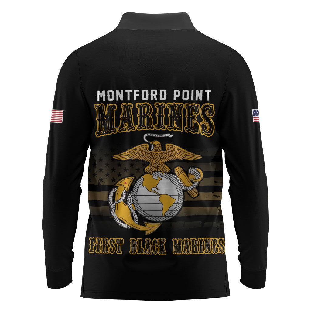 Honoring First Black Marines Long Sleeve Polo Shirt The Montford Point Heroes - African Pride