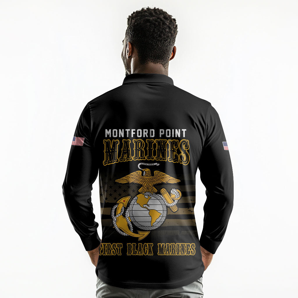 Honoring First Black Marines Long Sleeve Polo Shirt The Montford Point Heroes - African Pride