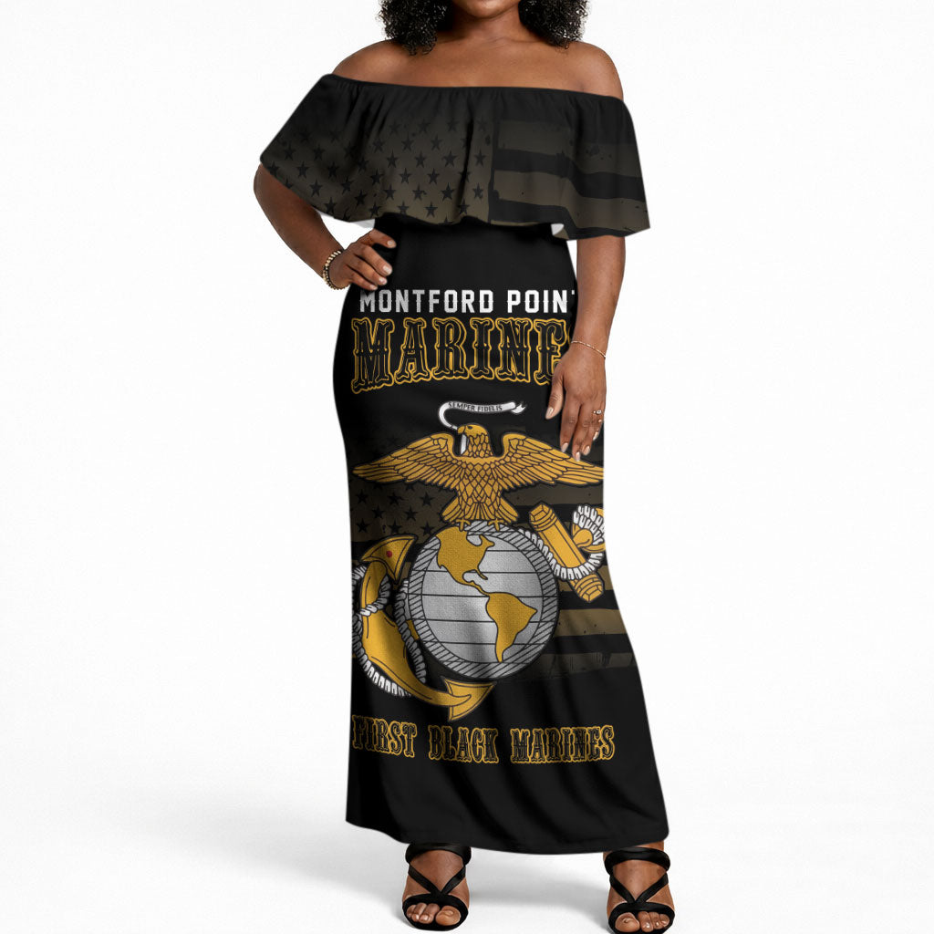 Honoring First Black Marines Off Shoulder Maxi Dress The Montford Point Heroes - African Pride