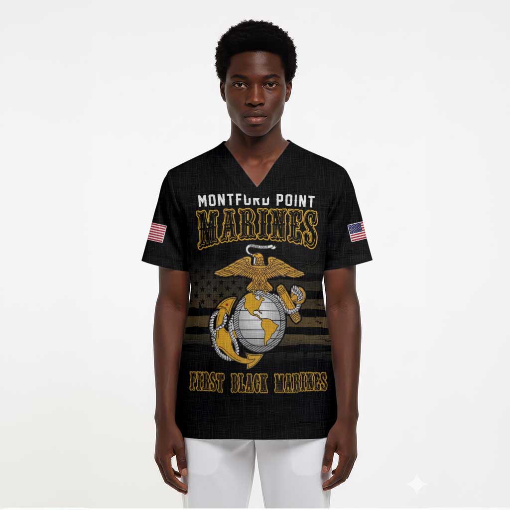 Honoring First Black Marines Scrub Top The Montford Point Heroes - African Pride