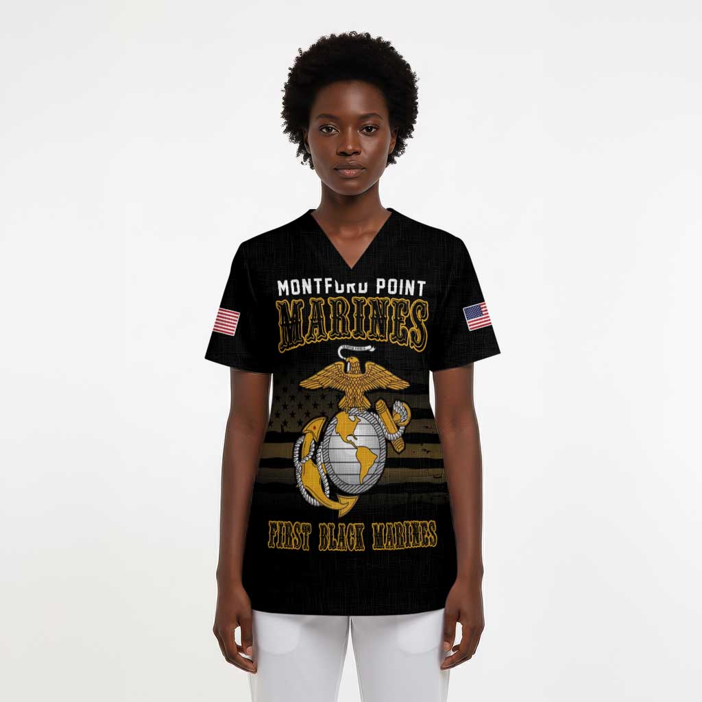 Honoring First Black Marines Scrub Top The Montford Point Heroes - African Pride