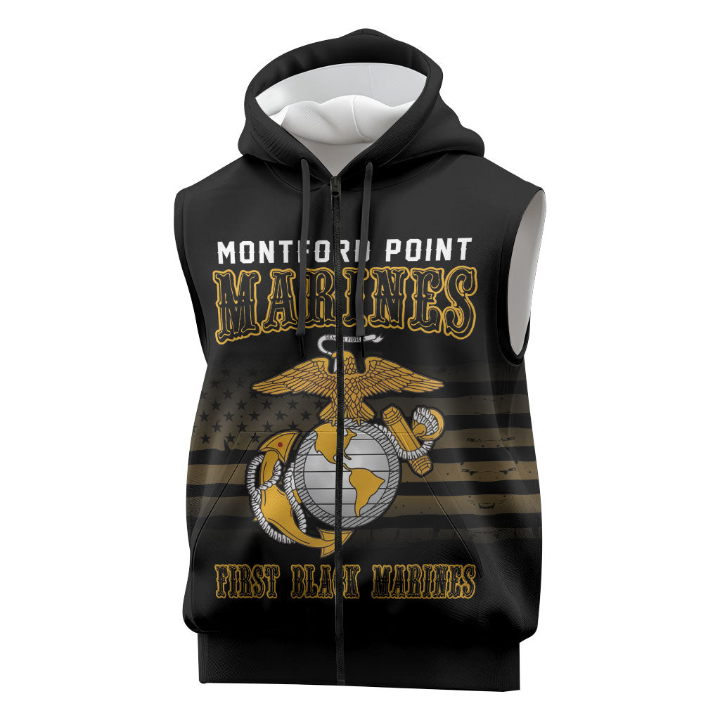 Honoring First Black Marines Sleeveless Zip Hoodie The Montford Point Heroes - African Pride