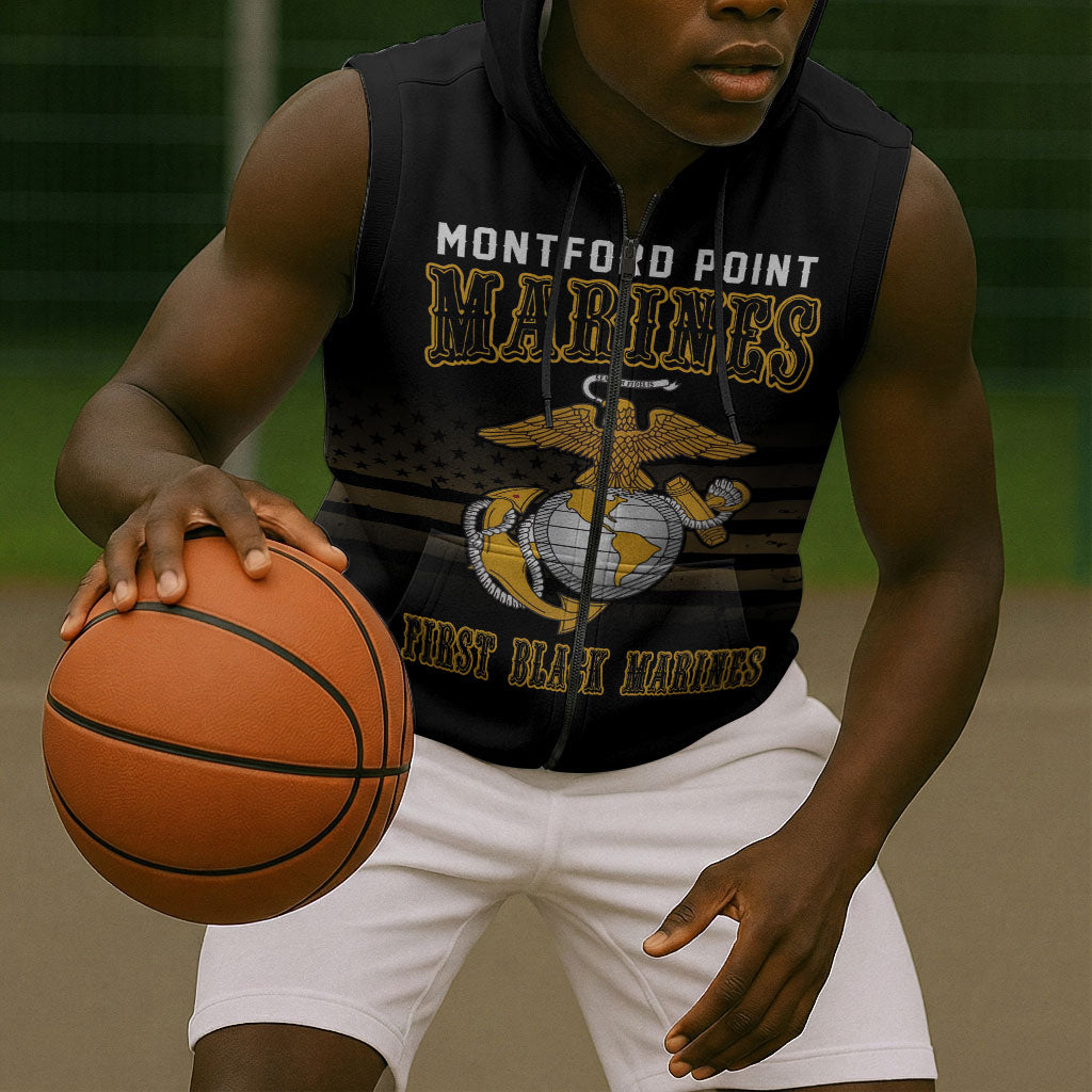 Honoring First Black Marines Sleeveless Zip Hoodie The Montford Point Heroes - African Pride