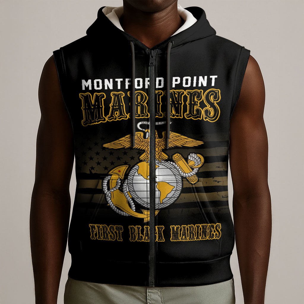 Honoring First Black Marines Sleeveless Zip Hoodie The Montford Point Heroes - African Pride