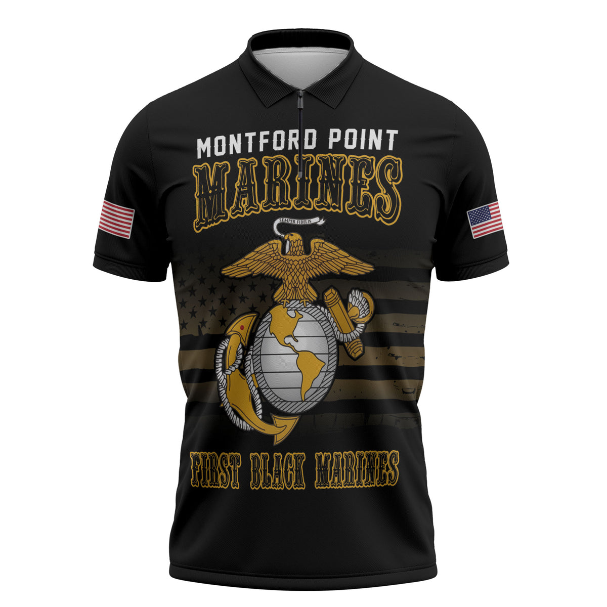Honoring First Black Marines Zipper Polo Shirt The Montford Point Heroes