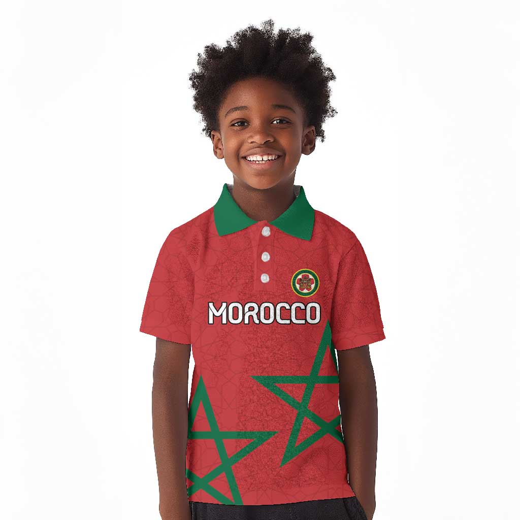 Custom Morocco Heritage Football Kid Polo Shirt Road To Champion