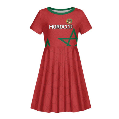 Custom Morocco Heritage Football Kid Short Sleeve Dress Road To Champion