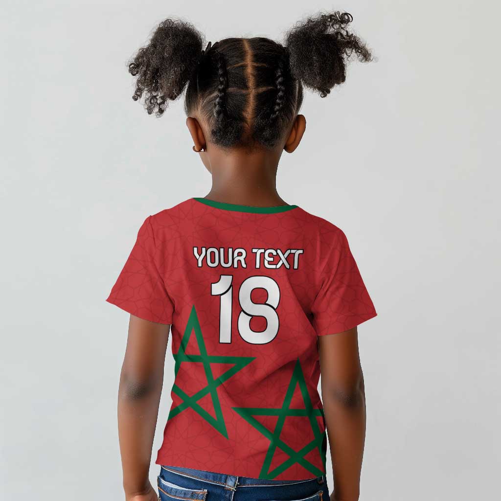 Custom Morocco Heritage Football Kid T shirt Road To Champion