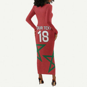 Custom Morocco Heritage Football Long Sleeve Bodycon Dress Road To Champion
