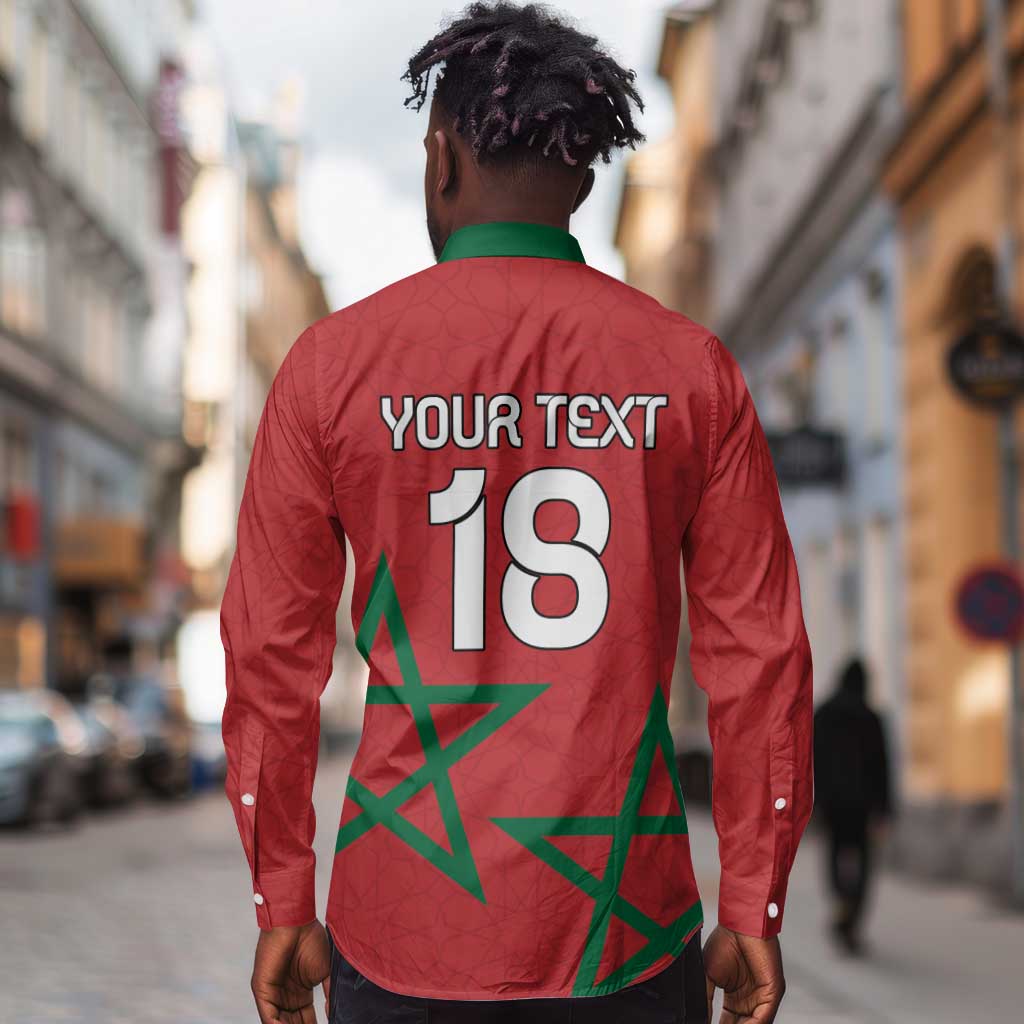 Custom Morocco Heritage Football Long Sleeve Button Shirt Road To Champion
