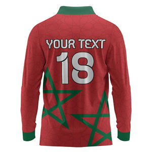 Custom Morocco Heritage Football Long Sleeve Polo Shirt Road To Champion