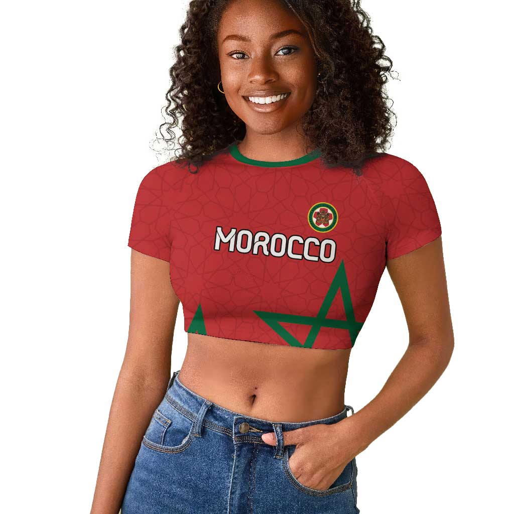 Custom Morocco Heritage Football Raglan Cropped T shirt Road To Champion