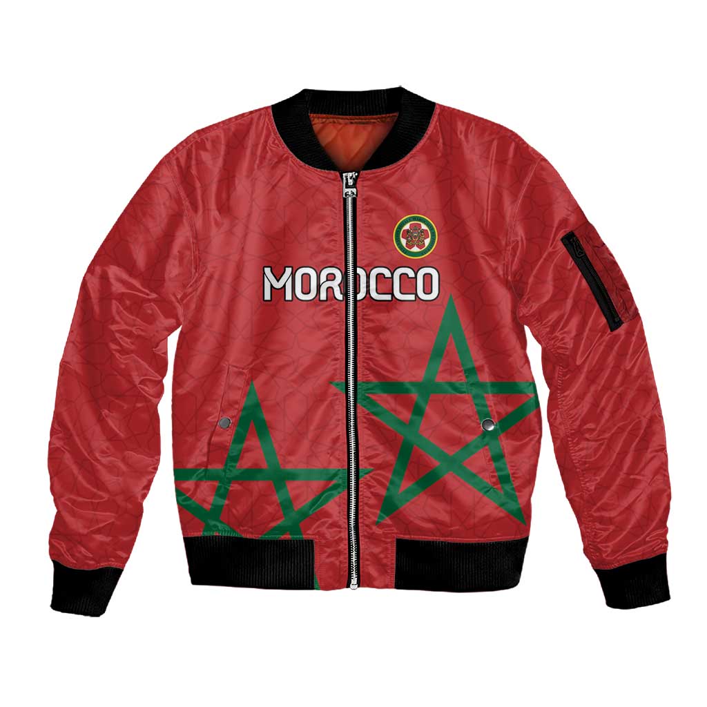 Custom Morocco Heritage Football Sleeve Zip Bomber Jacket Road To Champion