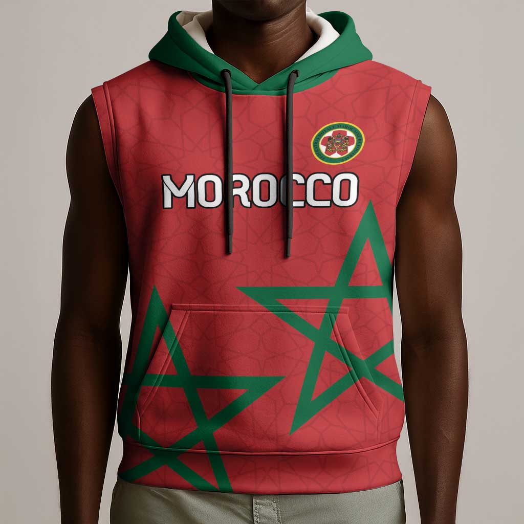 Custom Morocco Heritage Football Sleeveless Hoodie Road To Champion