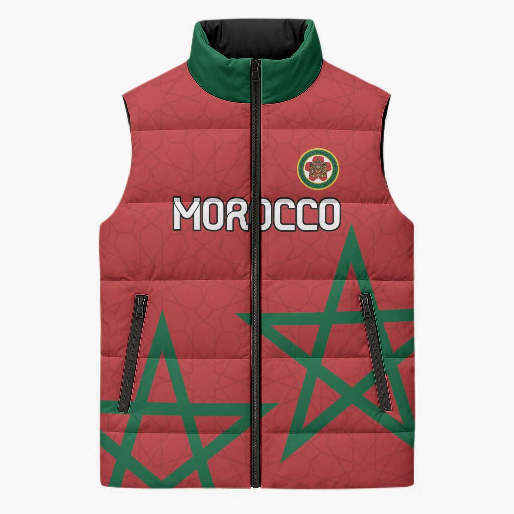Custom Morocco Heritage Football Sleeveless Puffer Jacket Road To Champion