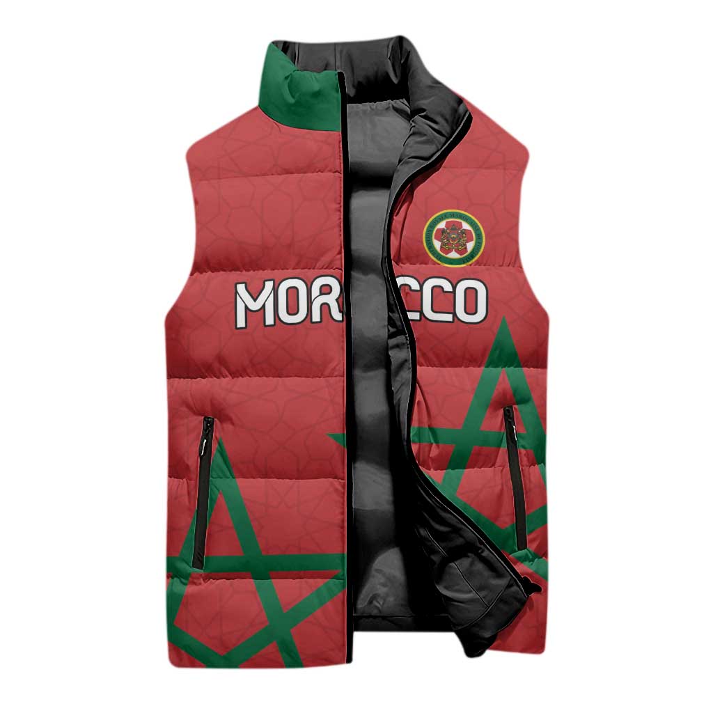 Custom Morocco Heritage Football Sleeveless Puffer Jacket Road To Champion