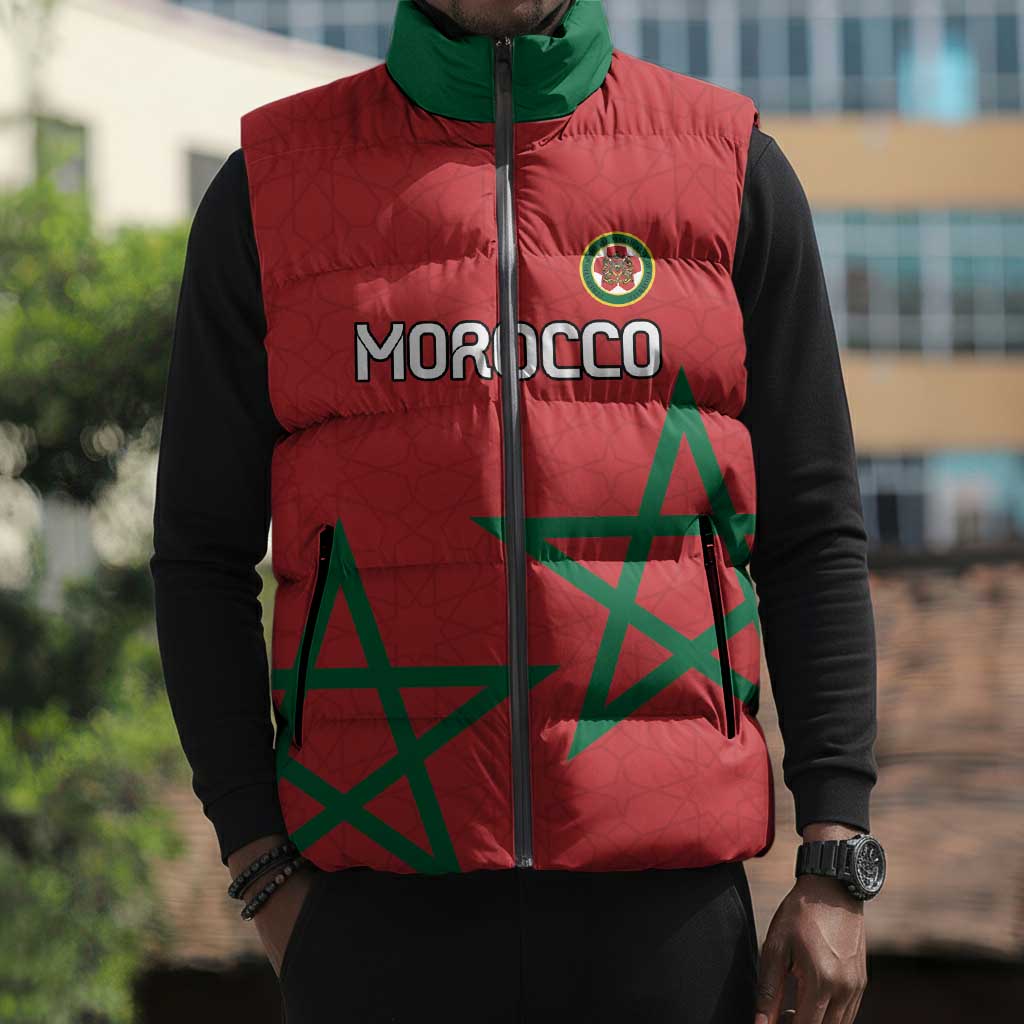 Custom Morocco Heritage Football Sleeveless Puffer Jacket Road To Champion