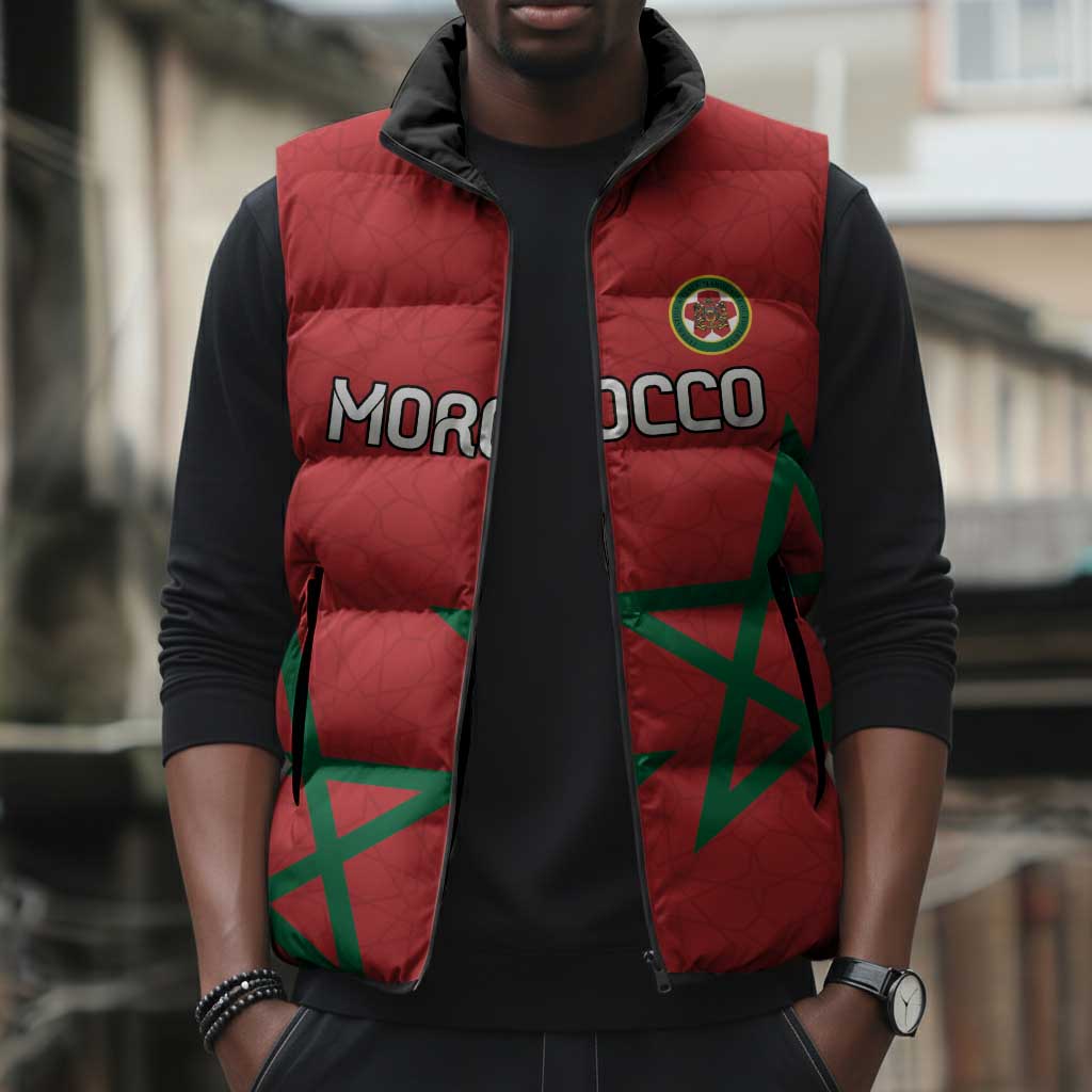 Custom Morocco Heritage Football Sleeveless Puffer Jacket Road To Champion