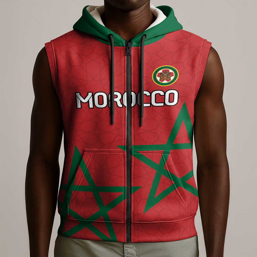 Custom Morocco Heritage Football Sleeveless Zip Hoodie Road To Champion