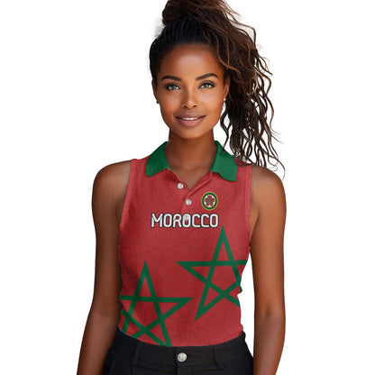 Custom Morocco Heritage Football Women Sleeveless Polo Shirt Road To Champion