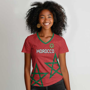 Custom Morocco Heritage Football Women V-Neck T-Shirt Road To Champion
