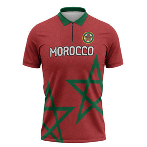 Custom Morocco Heritage Football Zipper Polo Shirt Road To Champion