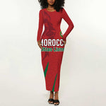 Custom Morocco Football Long Sleeve Bodycon Dress Atlas Lions Road To Champion