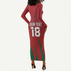Custom Morocco Football Long Sleeve Bodycon Dress Atlas Lions Road To Champion