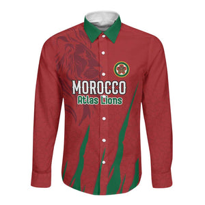Custom Morocco Football Long Sleeve Button Shirt Atlas Lions Road To Champion