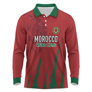 Custom Morocco Football Long Sleeve Polo Shirt Atlas Lions Road To Champion