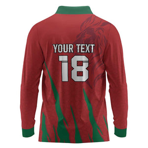 Custom Morocco Football Long Sleeve Polo Shirt Atlas Lions Road To Champion