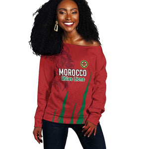 Custom Morocco Football Off Shoulder Sweater Atlas Lions Road To Champion