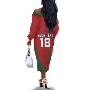 Custom Morocco Football Off The Shoulder Long Sleeve Dress Atlas Lions Road To Champion