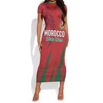 Custom Morocco Football Short Sleeve Bodycon Dress Atlas Lions Road To Champion